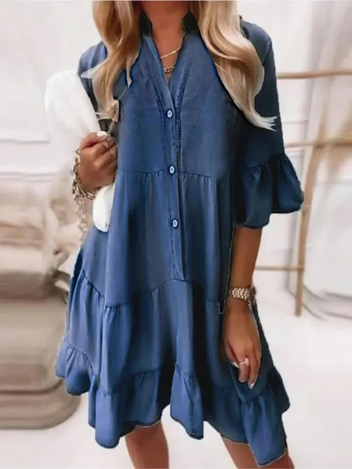 Amy | Ruffle Denim Klänning