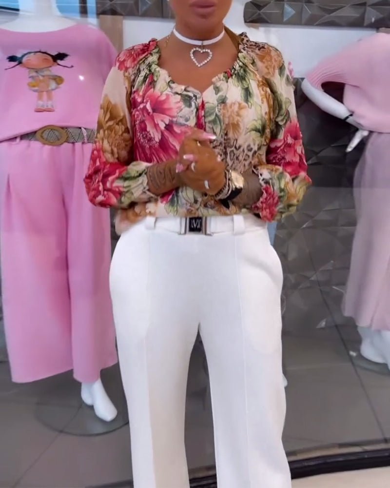 Elsie | Blommig V-ringad Blus