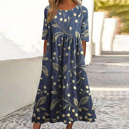 Vera | Flirtig Blommig Midi Klänning