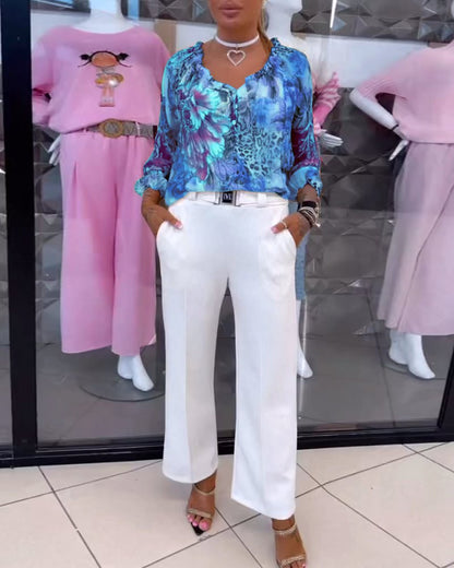 Elsie | Blommig V-ringad Blus