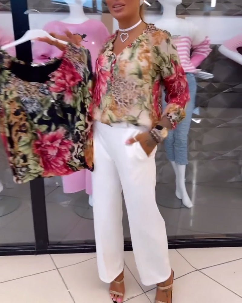 Elsie | Blommig V-ringad Blus