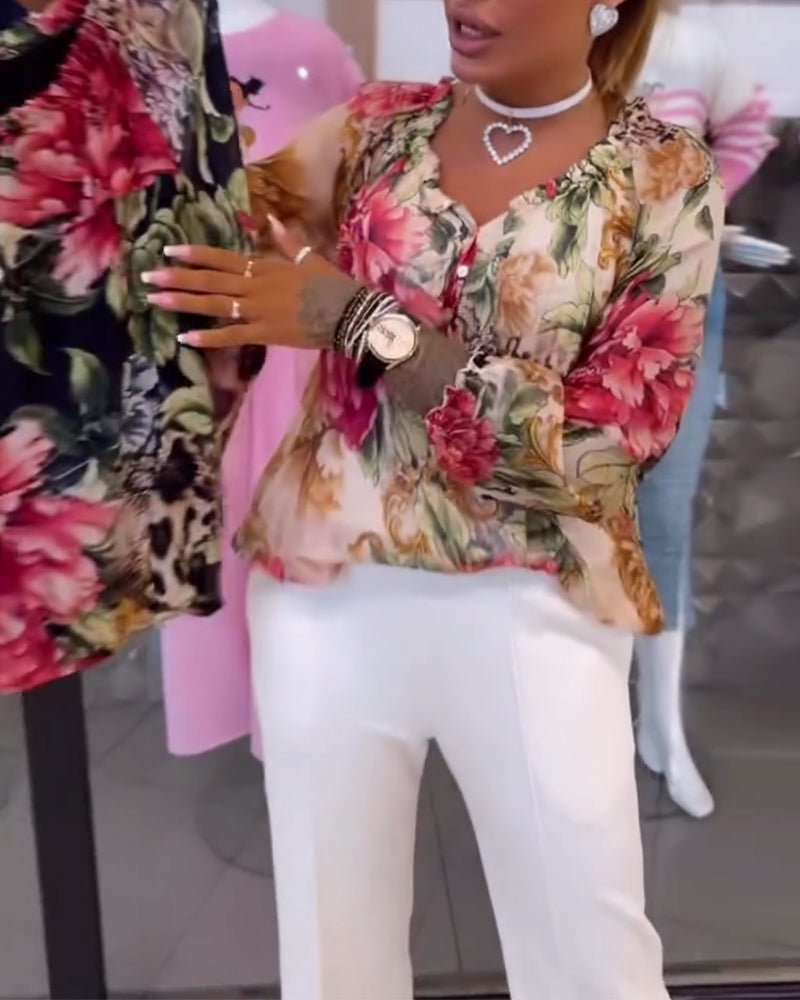 Elsie | Blommig V-ringad Blus