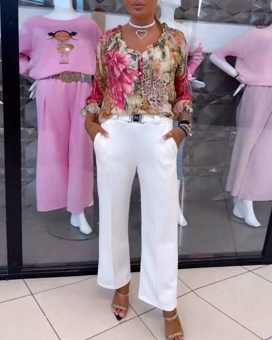 Elsie | Blommig V-ringad Blus