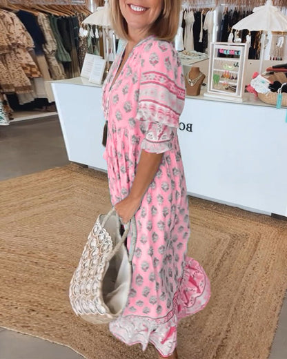Mana | Chic Floral V-Hals Klänning