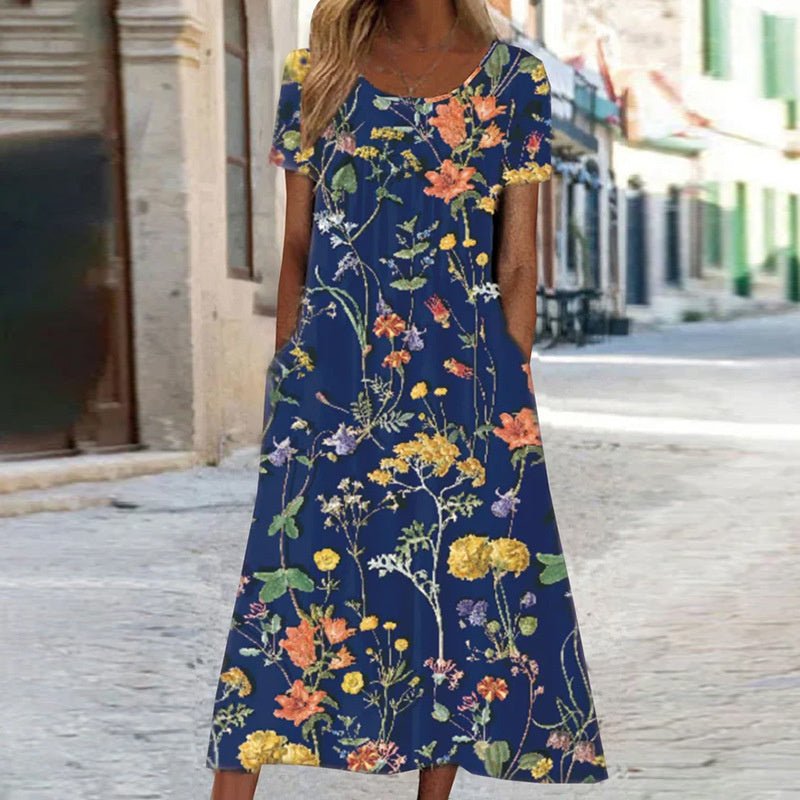 Ella | Bohemisk Blommig Klänning med Magdeckning