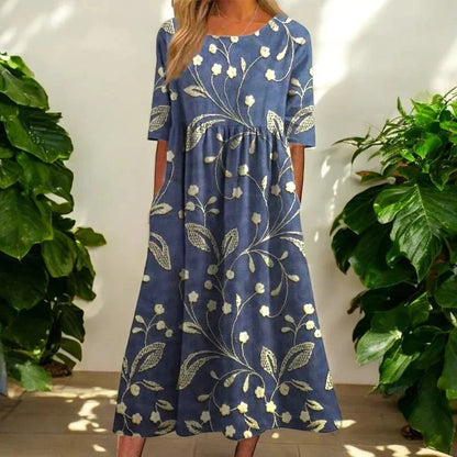 Vera | Flirtig Blommig Midi Klänning